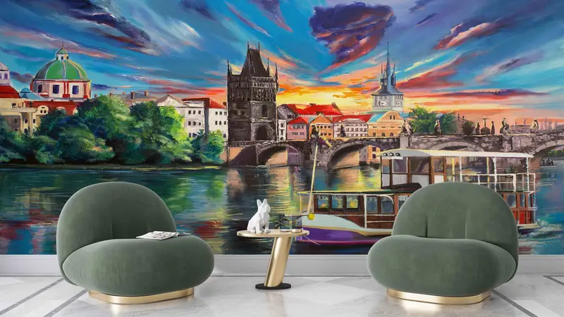 Prague View Wall Poster, Oil Wall Decals, Prague City Landscape Digital Paper, Landscape Wall Painting, Bright Wall Paper, View Wall Art, - 6