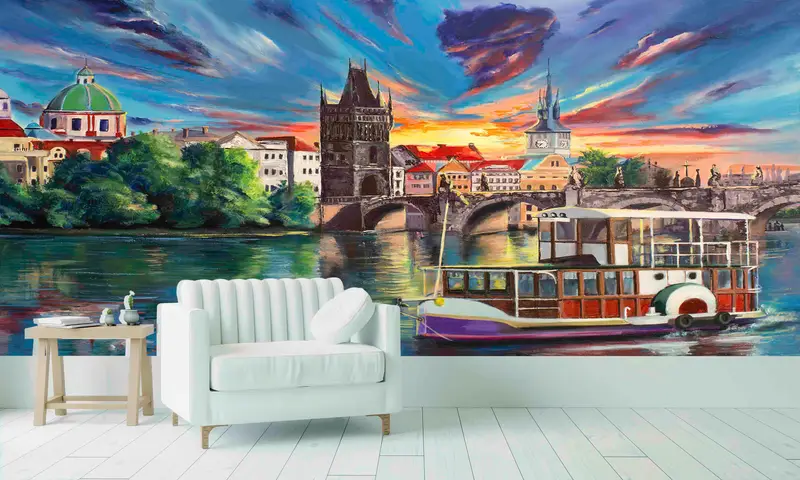 Prague View Wall Poster, Oil Wall Decals, Prague City Landscape Digital Paper, Landscape Wall Painting, Bright Wall Paper, View Wall Art, - 2