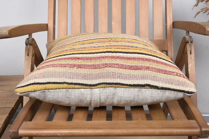 Turkish Pillow, Antique Pillows, Toss Cushion, Meditation Pillow Sham, Pillow Sham, 18x18 Yellow Pillow Sham, Turkish Kilim Pillow - 5