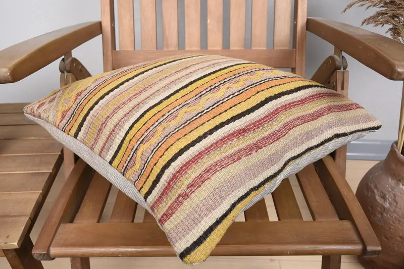 Turkish Pillow, Antique Pillows, Toss Cushion, Meditation Pillow Sham, Pillow Sham, 18x18 Yellow Pillow Sham, Turkish Kilim Pillow - 4