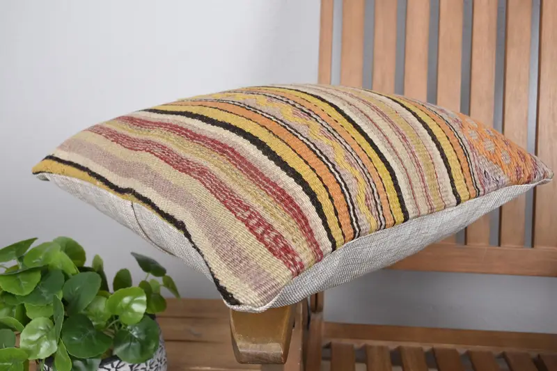 Turkish Pillow, Antique Pillows, Toss Cushion, Meditation Pillow Sham, Pillow Sham, 18x18 Yellow Pillow Sham, Turkish Kilim Pillow - 6
