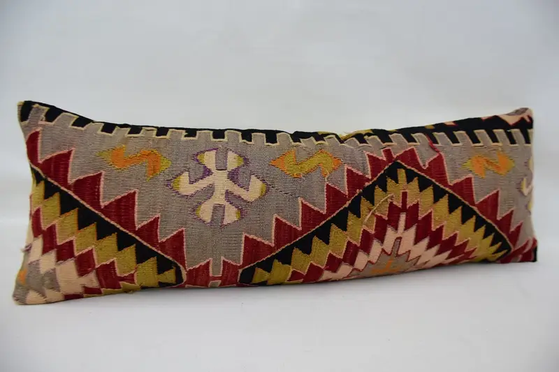 Handmade Kilim Cushion, Kilim Pillow, Decorative Throw Pillow Cover, 12x36 Red Pillow Sham, Aztec Cushion Case, Turkish Pillow, Cushion Case - 3