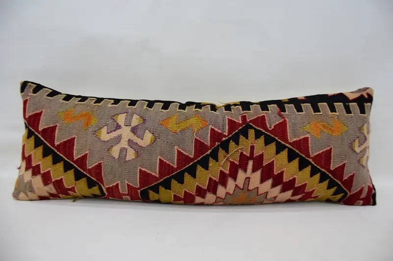 Handmade Kilim Cushion, Kilim Pillow, Decorative Throw Pillow Cover, 12x36 Red Pillow Sham, Aztec Cushion Case, Turkish Pillow, Cushion Case - 1
