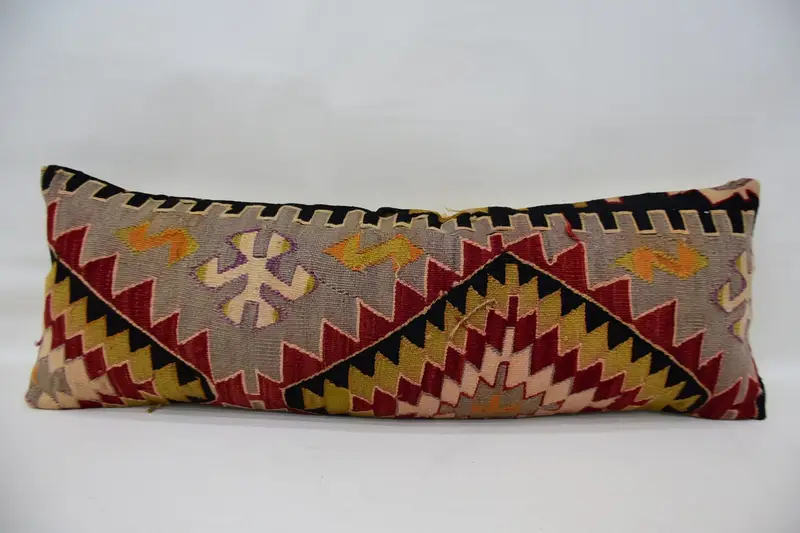 Handmade Kilim Cushion, Kilim Pillow, Decorative Throw Pillow Cover, 12x36 Red Pillow Sham, Aztec Cushion Case, Turkish Pillow, Cushion Case - 4