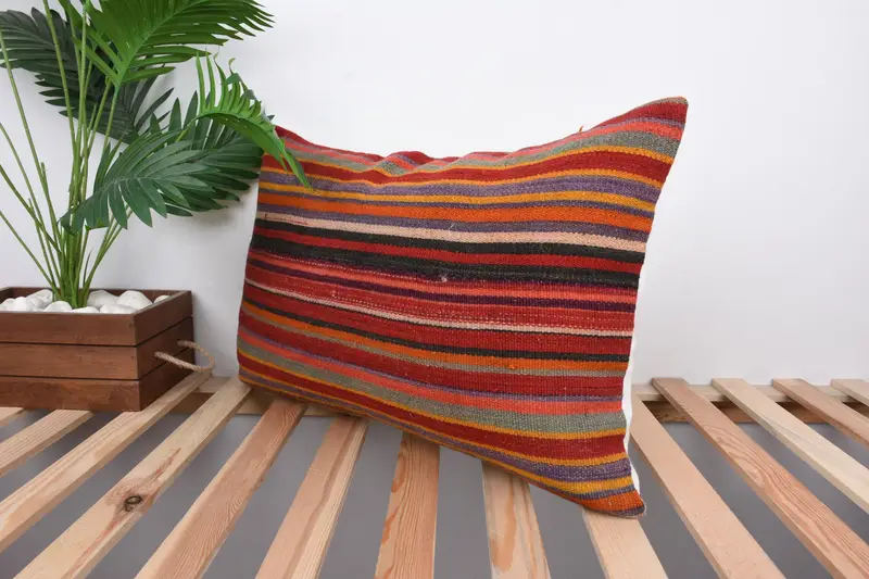 16x24 Red Pillow, Ethnical Kilim Rug Pillow, Cushion Cover, Turkish Bench Cushion Cover, Gift Pillow, Pillow for Couch, Turkish Bench Pillow Cover - 5