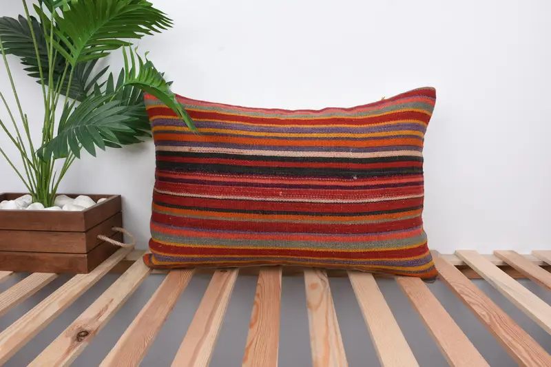 16x24 Red Pillow, Ethnical Kilim Rug Pillow, Cushion Cover, Turkish Bench Cushion Cover, Gift Pillow, Pillow for Couch, Turkish Bench Pillow Cover - 1
