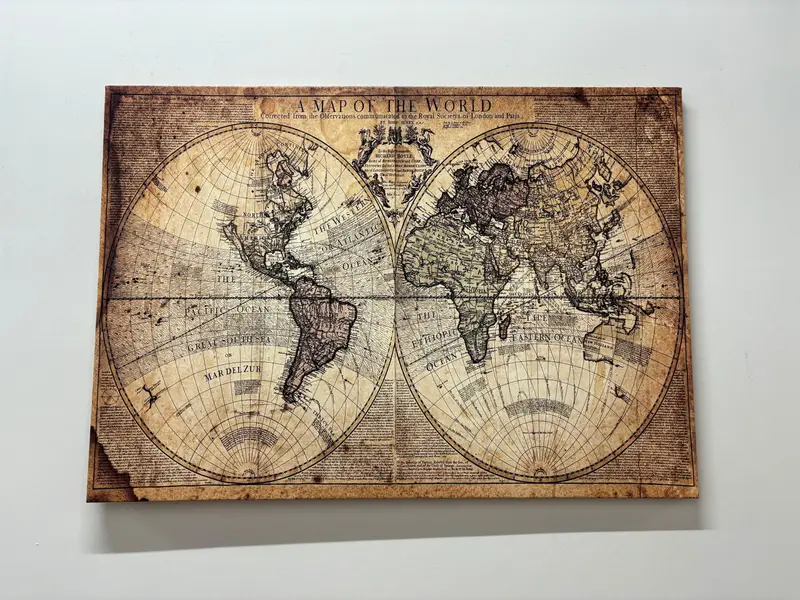 Vintage-Weltkarten-Leinwand: Gedrucktes Kunstwerk mit alter Karte