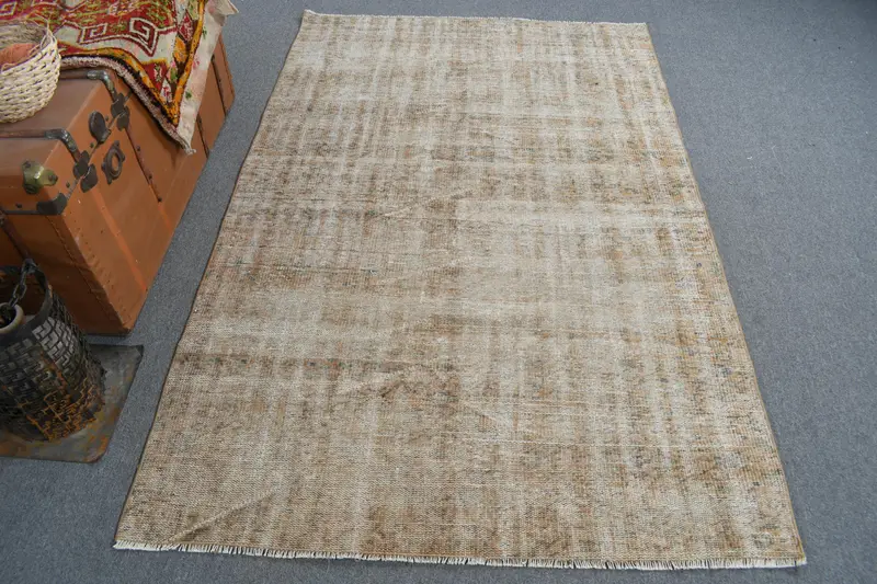 鮮やかなオレンジのラグ、4.3x6.5フィートのオリエンタルデザイン