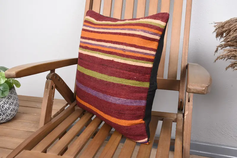 Handmade Pillow Cover, 18x18 Red Cushion Case, Bohemian Cushion Pillow Sham, Turkish Kilim Pillow, Pillow, Antique Pillows, Pillow for Couch - 3