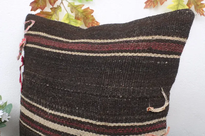 Bolster Cushion, Kilim Pillow, Turkish Rugs Cushion Case, Ethnical Kilim Rug Pillow, 18x18 Brown Pillow Cover, Handmade Kilim Cushion, Pillow Case - 5