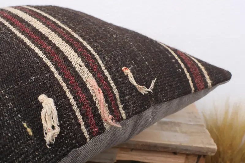 Bolster Cushion, Kilim Pillow, Turkish Rugs Cushion Case, Ethnical Kilim Rug Pillow, 18x18 Brown Pillow Cover, Handmade Kilim Cushion, Pillow Case - 6
