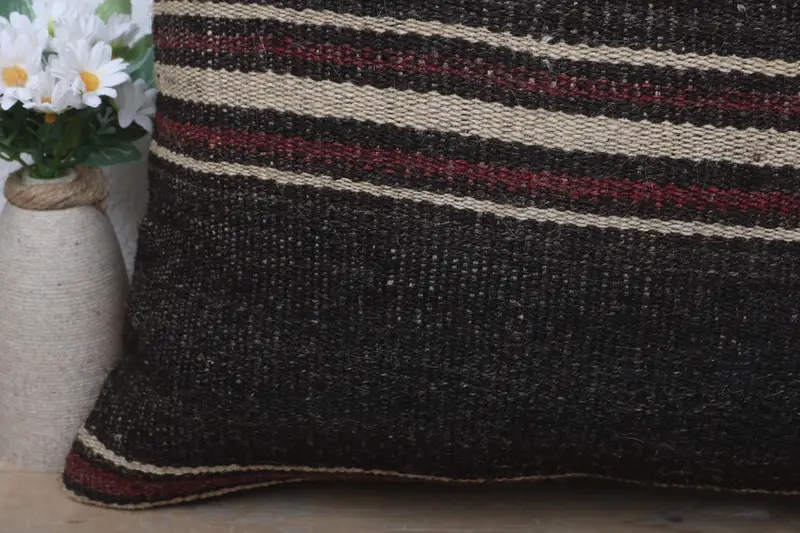 Bolster Cushion, Kilim Pillow, Turkish Rugs Cushion Case, Ethnical Kilim Rug Pillow, 18x18 Brown Pillow Cover, Handmade Kilim Cushion, Pillow Case - 3
