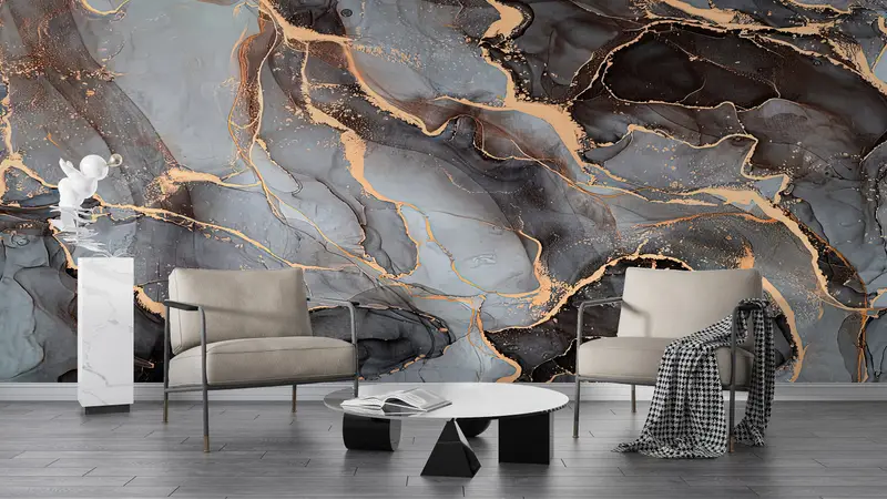 Modern Wall Paper, Gray And Black Marble Wall Art, 3d Wall Paper, Paper Wall Art, Alcohol Ink Wall Decor, Luxury Marble Wallpaper, - 5