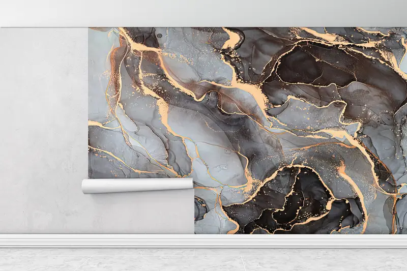 Modern Wall Paper, Gray And Black Marble Wall Art, 3d Wall Paper, Paper Wall Art, Alcohol Ink Wall Decor, Luxury Marble Wallpaper, - 1