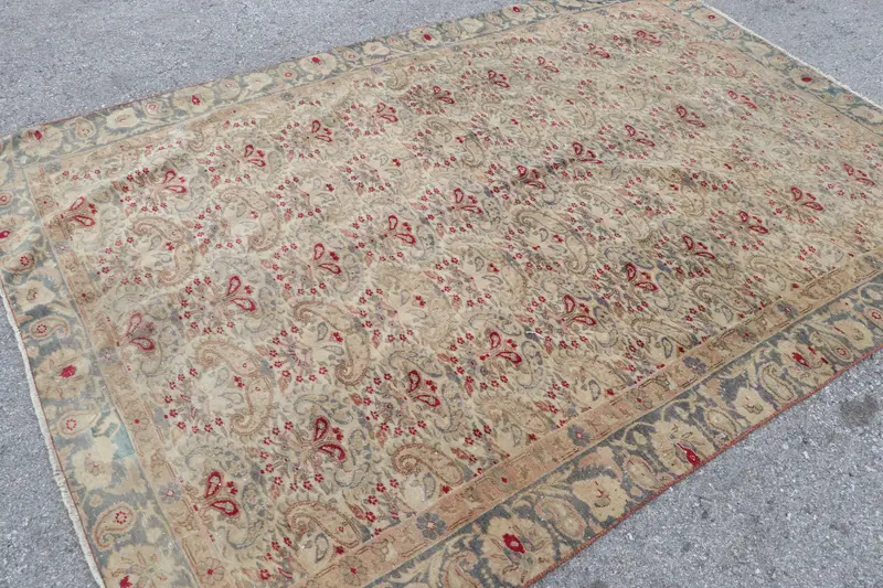 5.7x8.5 ft Büyük Türk Halısı, Kırmızı İkat Vintage Halı - 1