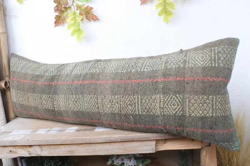 12x36 Brown Pillow Sham, Cushion Case, Crochet Pattern Cushion Case, Vintage Kilim Pillow, Pillow for Sofa, Kilim Pillow, Outdoor Patio Cushion Case - 4