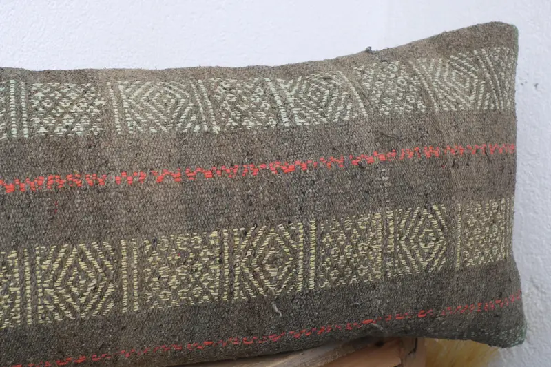 12x36 Brown Pillow Sham, Cushion Case, Crochet Pattern Cushion Case, Vintage Kilim Pillow, Pillow for Sofa, Kilim Pillow, Outdoor Patio Cushion Case - 5