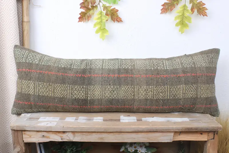 12x36 Brown Pillow Sham, Cushion Case, Crochet Pattern Cushion Case, Vintage Kilim Pillow, Pillow for Sofa, Kilim Pillow, Outdoor Patio Cushion Case - 2
