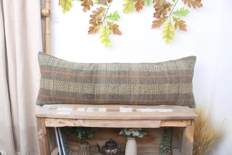 12x36 Brown Pillow Sham, Cushion Case, Crochet Pattern Cushion Case, Vintage Kilim Pillow, Pillow for Sofa, Kilim Pillow, Outdoor Patio Cushion Case - 1