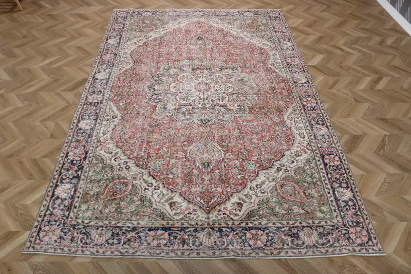 6,8x10,2 ft Teppich, türkischer Vintage Teppich, roter Oushak Wollteppich - 1