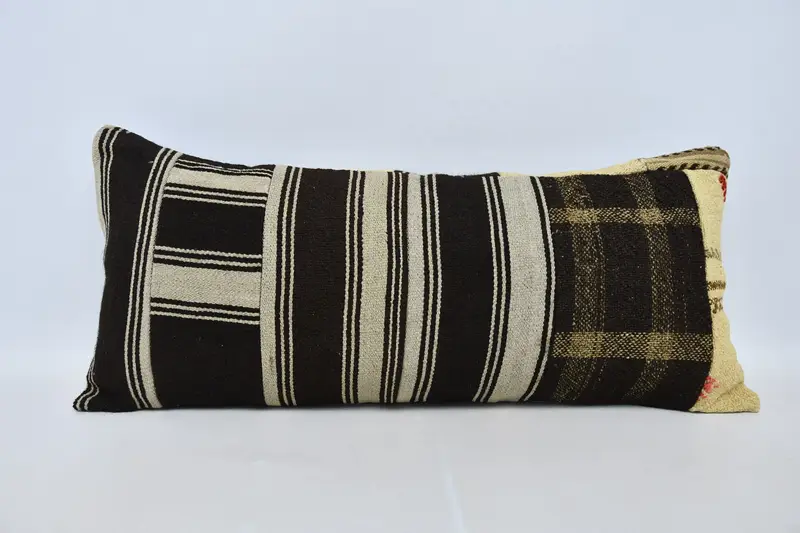 Vintage Kilim Throw Pillow, Cushion Cover, 16x36 Brown Pillow Sham, Hippie Throw Pillow Cover, Kilim Cushion Sham, Antique Pillows - 1