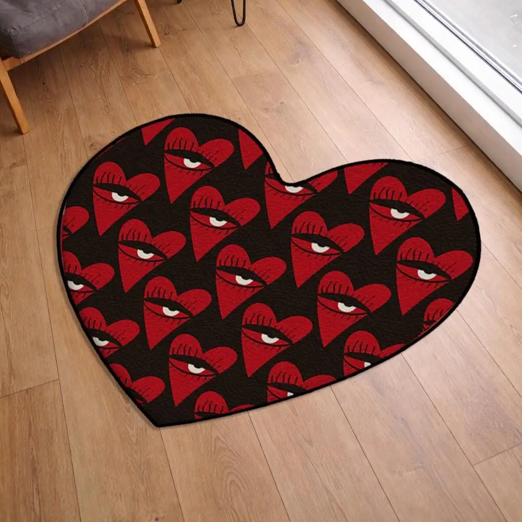 Floral Heart Shaped Printed Rug, Valentine's Day Special Design - 1