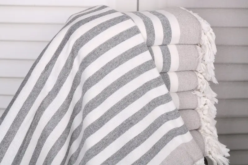 Striped Terry Towel Turkish Beach Towel Brown Beige 40x67 Inches