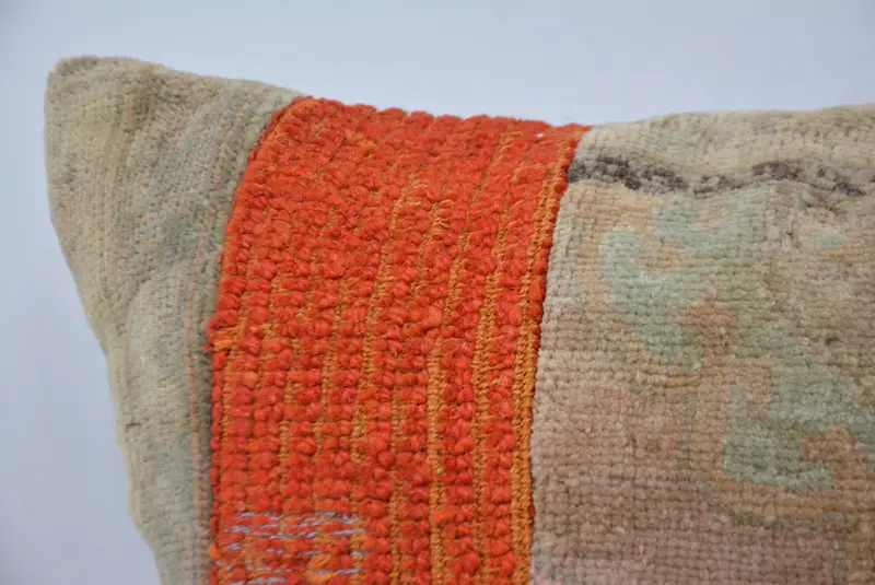 Boho Pillow, 20x28 Orange Pillow, Pillow for Couch, Cushion, Sustainable Pillow Sham, Turkish Kilim Pillow, Ethnic Throw Pillow Sham - 2