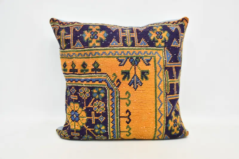 Pillow for Sofa, Vintage Pillow, Indoor Cushion Case, 32x32 Orange Pillow Sham, Pillow Sham, Ikat Pillow Cover, Vintage Kilim Pillow - 1