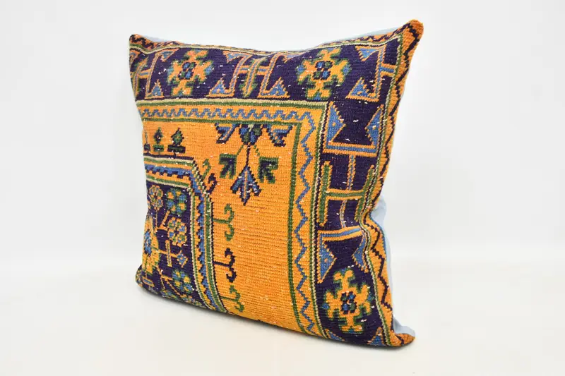 Pillow for Sofa, Vintage Pillow, Indoor Cushion Case, 32x32 Orange Pillow Sham, Pillow Sham, Ikat Pillow Cover, Vintage Kilim Pillow - 4