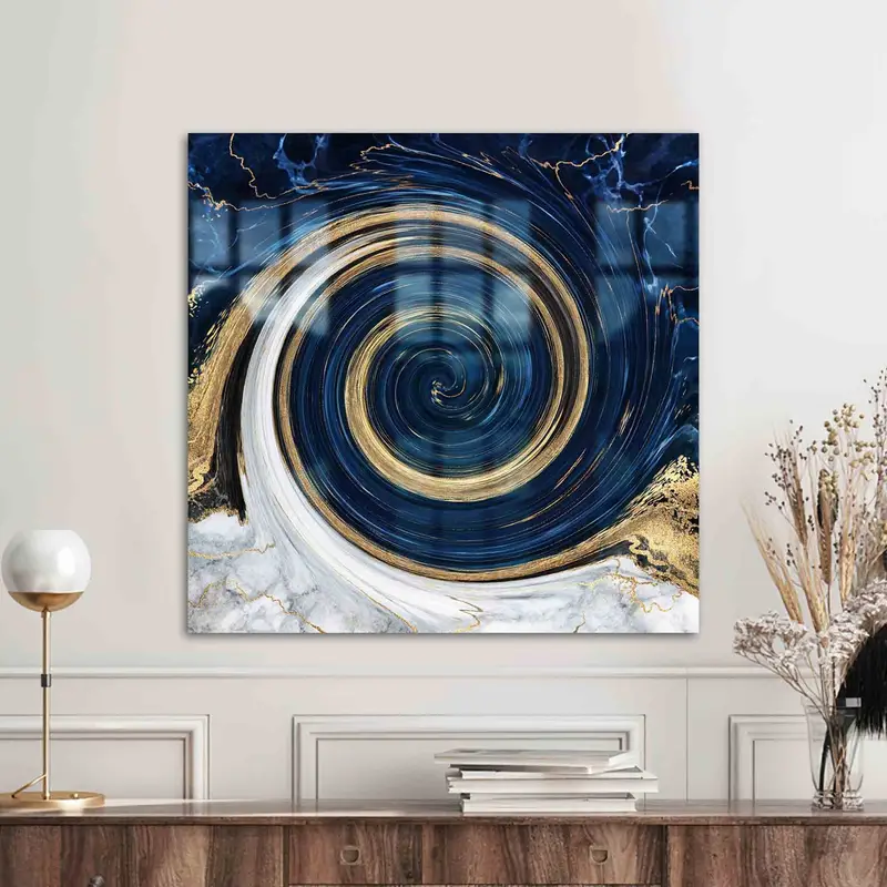 エレガントなネイビー ブルーの大理石プリント ガラス - モダンな抽象デザイン
