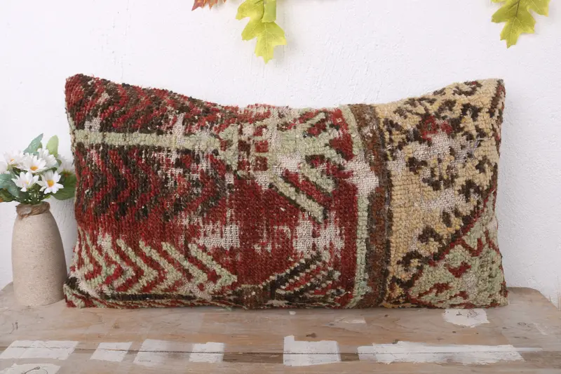 Pillow Sham, Crochet Pattern Pillow Cover, Kilim Pillow Cover, Interior Designer Pillow, Throw Kilim Pillow, 12x24 Red Pillow Case - 2