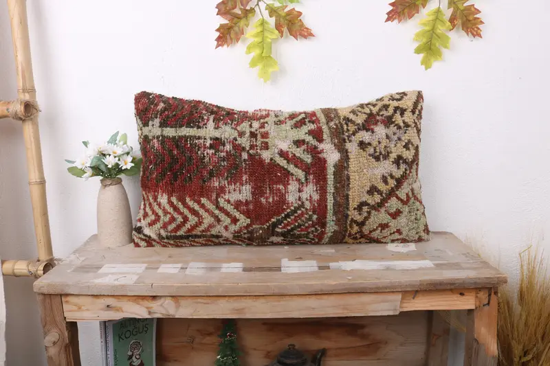 Pillow Sham, Crochet Pattern Pillow Cover, Kilim Pillow Cover, Interior Designer Pillow, Throw Kilim Pillow, 12x24 Red Pillow Case - 1