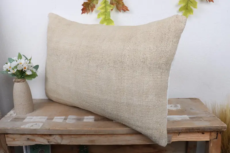 Handwoven Cushion Case, 16x24 Beige Cushion Cover, Pillow for Sofa, Turkish Corner Cushion, Vintage Kilim Throw Pillow, Vintage Pillow, Cushion Case - 4
