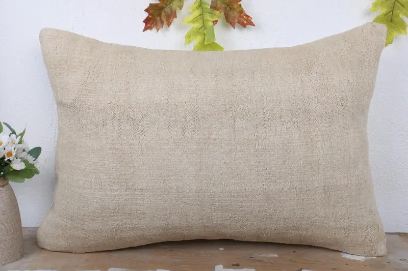 Handwoven Cushion Case, 16x24 Beige Cushion Cover, Pillow for Sofa, Turkish Corner Cushion, Vintage Kilim Throw Pillow, Vintage Pillow, Cushion Case - 2