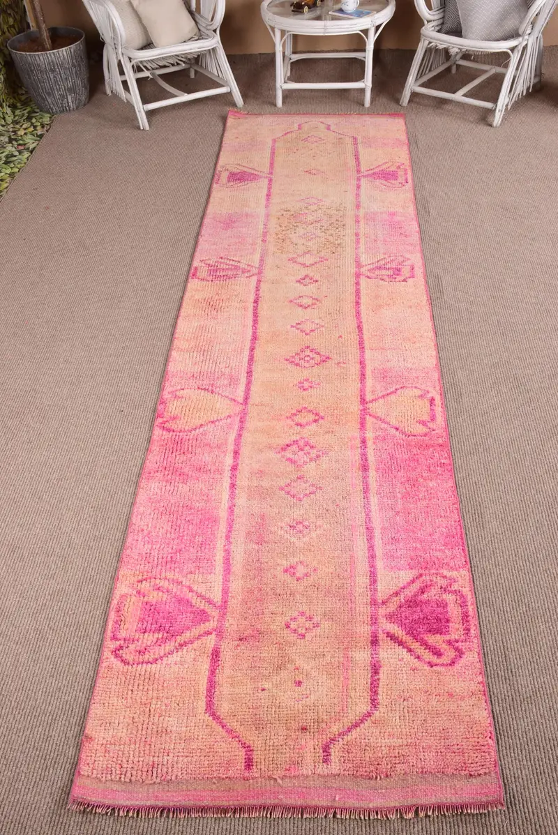 2.9x11.5 ft Rug, Runner Turkish Rug, Pink Herki Southwestern Rug - 1
