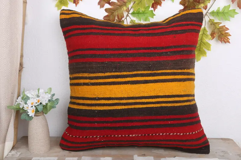 Turkish Kilim Pillow, Pillow for Couch, Ethnical Kilim Rug Pillow, Pillow Cover, Personalized Gift Pillow Pillow Cover, 20x20 Red Pillow - 2
