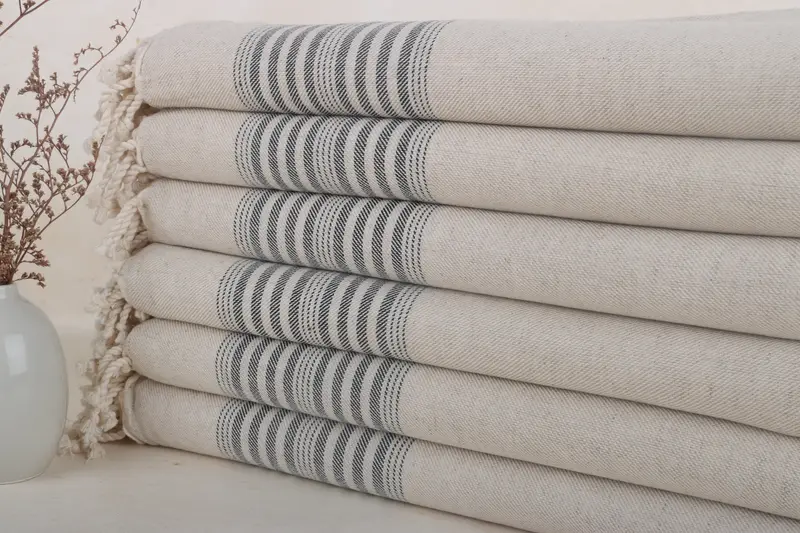 Striped Towel Personalized Wedding Gift Black Linen, 40x79 Inches