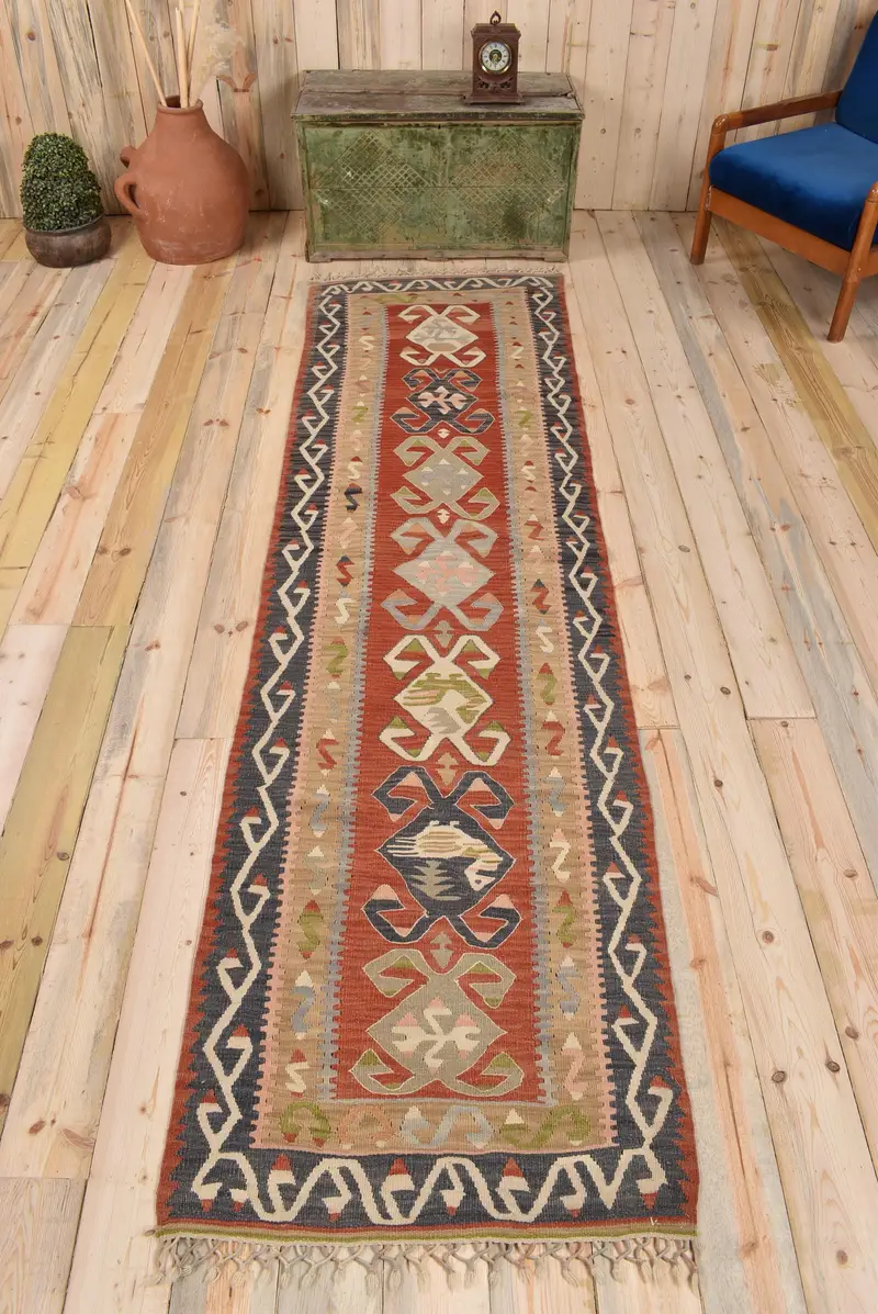 Roter und blauer Ombré-Teppich, 2,6 x 9,7 Fuß, schickes Dekor