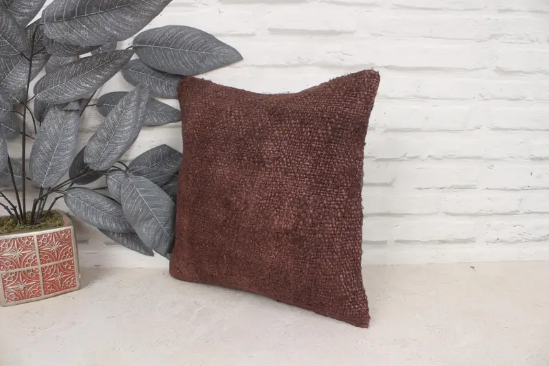 Shabby Chic Cushion Case, Gift Pillow, Handmade Kilim Cushion, Pillow for Sofa, 14x14 Brown Pillow Cover, Designer Throw Cushion Cover, Pillow Case - 4