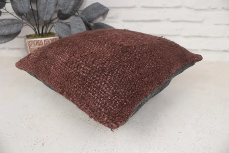 Shabby Chic Cushion Case, Gift Pillow, Handmade Kilim Cushion, Pillow for Sofa, 14x14 Brown Pillow Cover, Designer Throw Cushion Cover, Pillow Case - 6