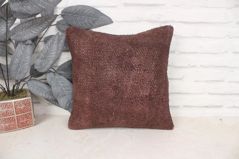 Shabby Chic Cushion Case, Gift Pillow, Handmade Kilim Cushion, Pillow for Sofa, 14x14 Brown Pillow Cover, Designer Throw Cushion Cover, Pillow Case - 1