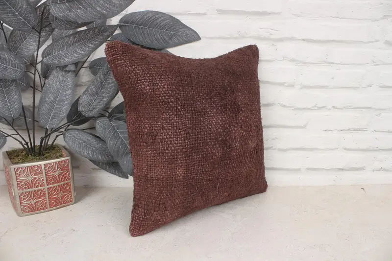 Shabby Chic Cushion Case, Gift Pillow, Handmade Kilim Cushion, Pillow for Sofa, 14x14 Brown Pillow Cover, Designer Throw Cushion Cover, Pillow Case - 3