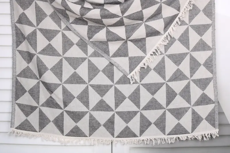 Geometric Towel Black Monogrammed Beach Towel, 40x71 Inches