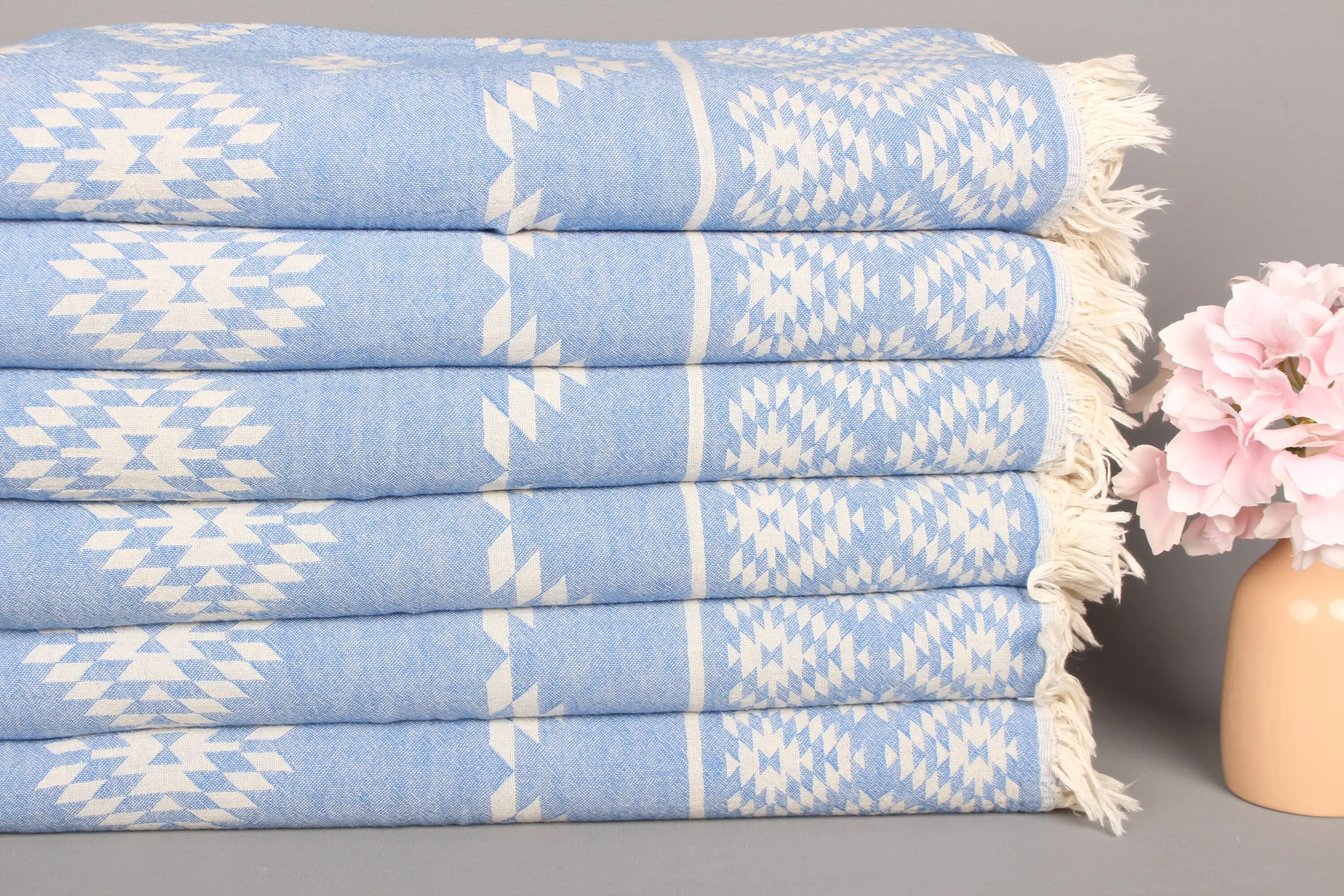 Turkish Tea Towel Organic Cotton Sax Blue, 18x40 Inches - 1