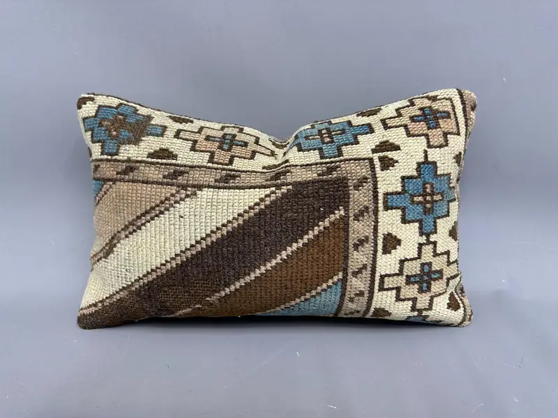 El Dokuma Türk Kilim Yastık, 12x20 İnç Boho Yastık