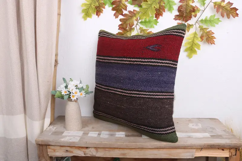 18x18 Blue Cushion Cover, Office Chair Cushion Cover, Pillow, Kilim Pillow, Throw Kilim Pillow, Cozy Throw Cushion Cover, Turkish Pillow - 4