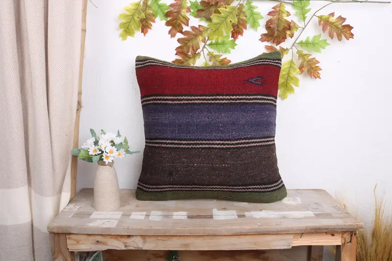 18x18 Blue Cushion Cover, Office Chair Cushion Cover, Pillow, Kilim Pillow, Throw Kilim Pillow, Cozy Throw Cushion Cover, Turkish Pillow - 1