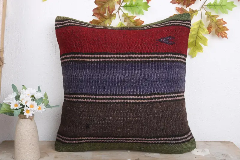 18x18 Blue Cushion Cover, Office Chair Cushion Cover, Pillow, Kilim Pillow, Throw Kilim Pillow, Cozy Throw Cushion Cover, Turkish Pillow - 2