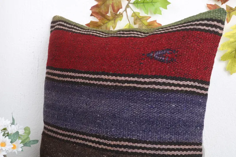 18x18 Blue Cushion Cover, Office Chair Cushion Cover, Pillow, Kilim Pillow, Throw Kilim Pillow, Cozy Throw Cushion Cover, Turkish Pillow - 5